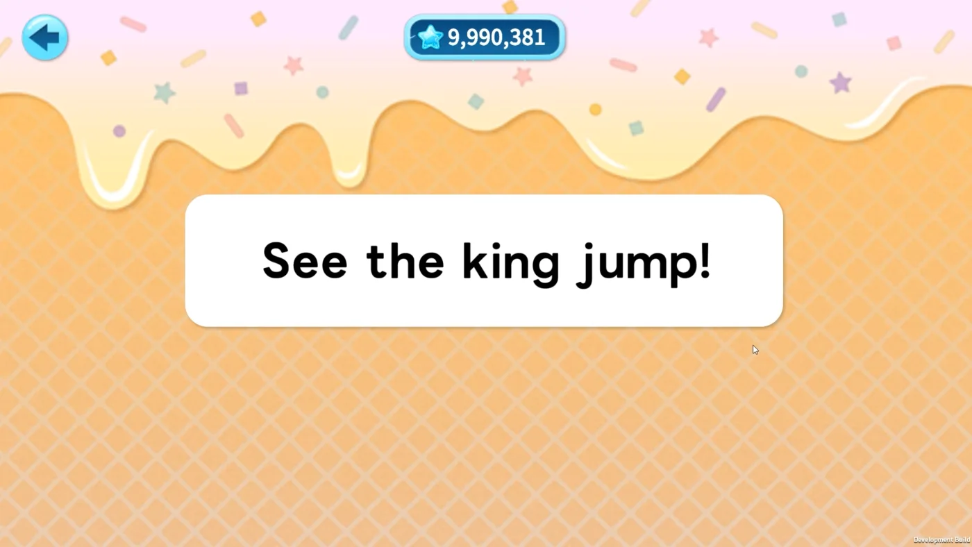 틴즈 파닉스 앱 게임 화면 — 'See the king jump!' 문장을 읽는 AI 음성인식 활동